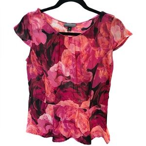 Worthington Pink Floral Peplum Top Size M